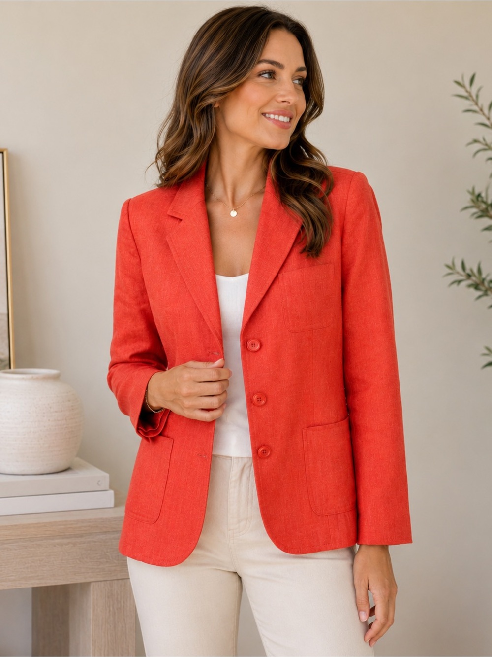 Talbots Irish Linen Blazer Orange Petite 10P Tailored Spring Jacket